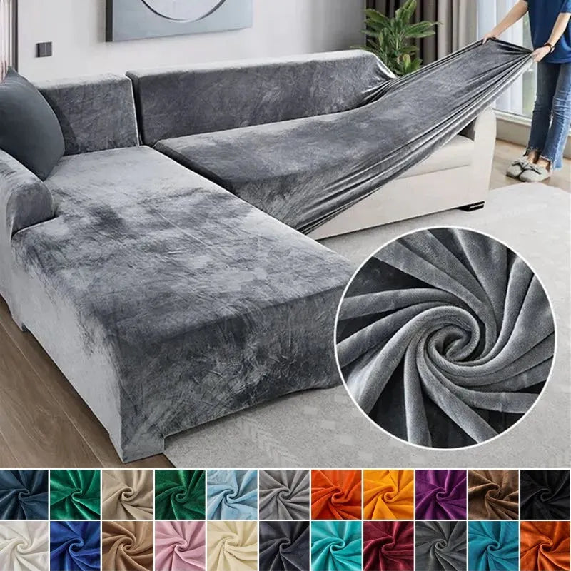 Deep grey stretch sofa cover, durable furniture protector, washable & pet-friendly solution.