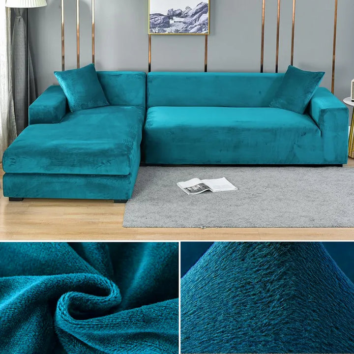 Stylish modern slipcover, elastic fit for sofa protection, enhancing living room decor.