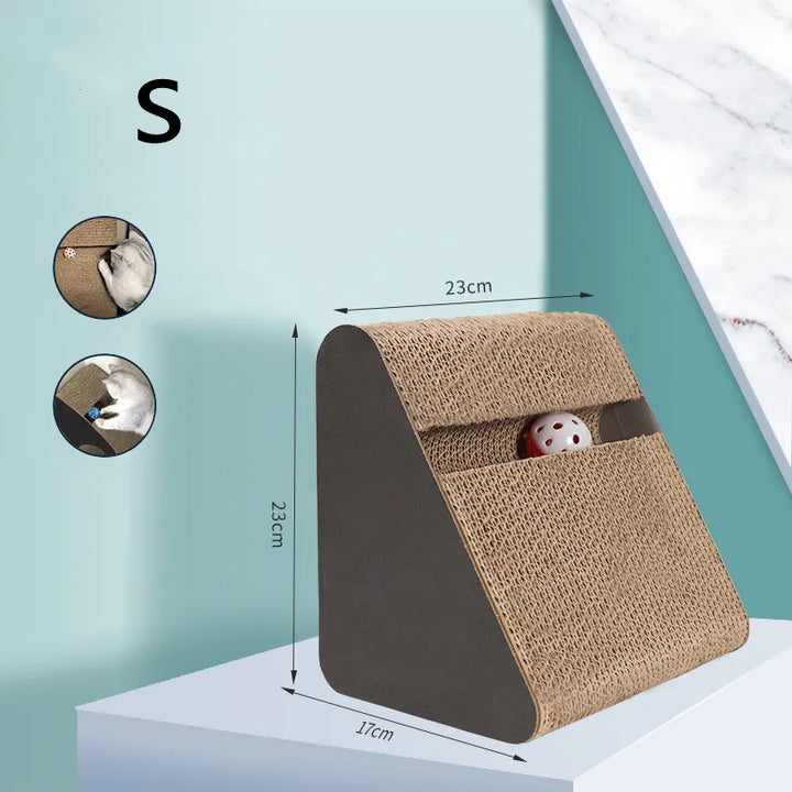 Stylish modern tilt cat scratching board, a fun pet toy & essential feline accessory.