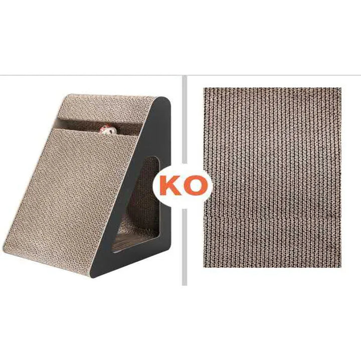 Tilted cat scratching board for active play, protecting your furniture from feline claws.