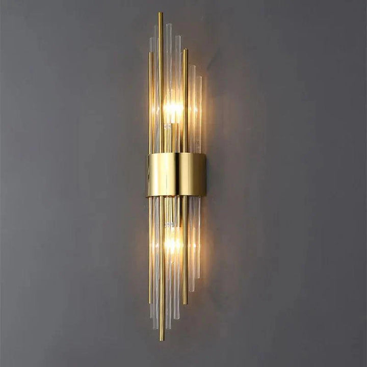 Modern Veloria crystal wall lamp, an elegant LED light fixture for sophisticated interior design.
