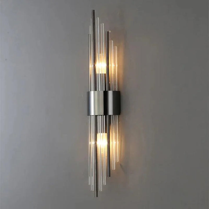 Designer Veloria LED wall sconce, modern crystal lighting perfect for a living room home accent.