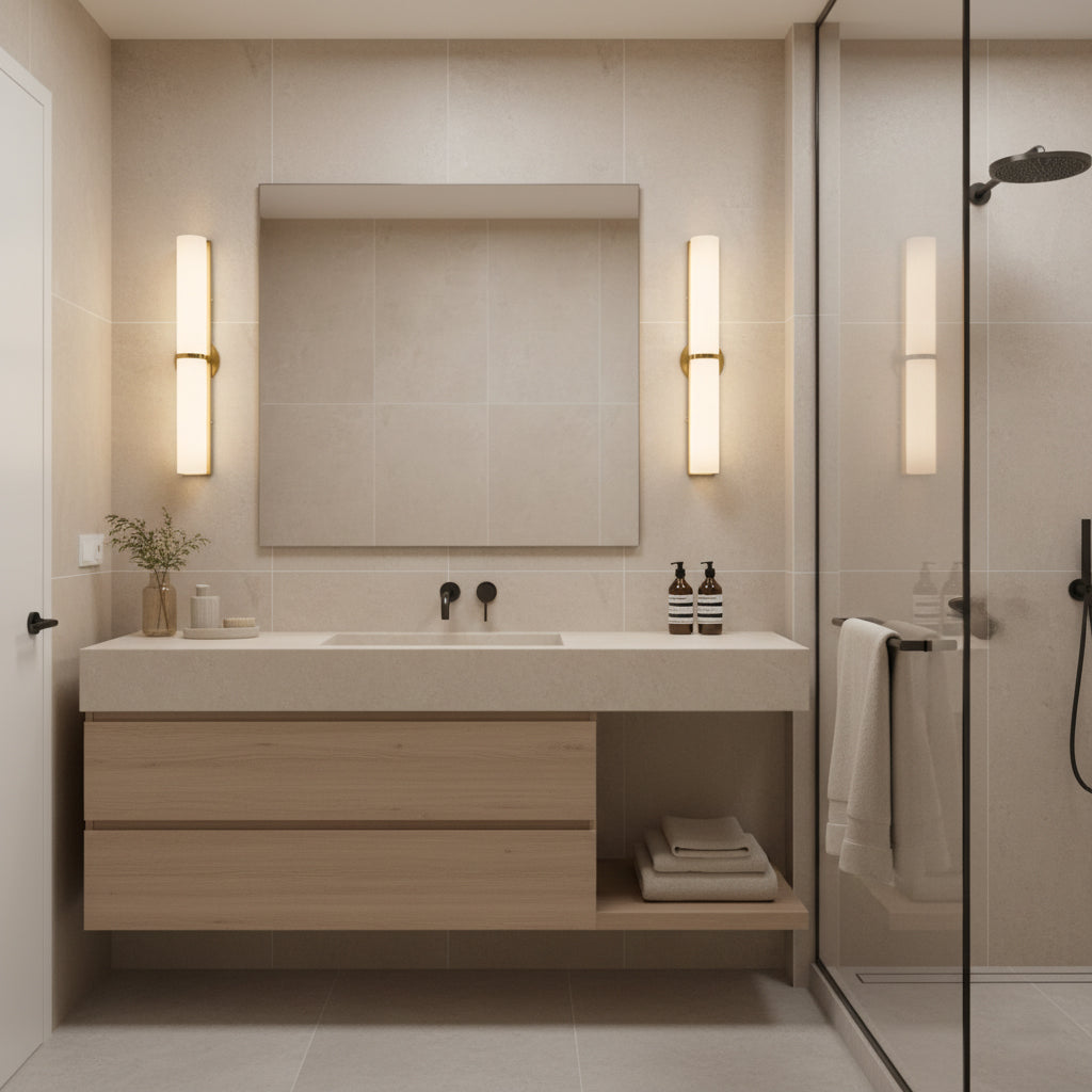 Sleek modern vertical LED wall sconce, dimmable, for stylish interiors.