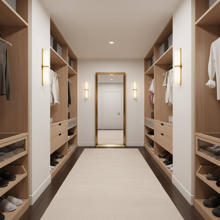Modern vertical LED bedroom wall lamp, dimmable for soft light.