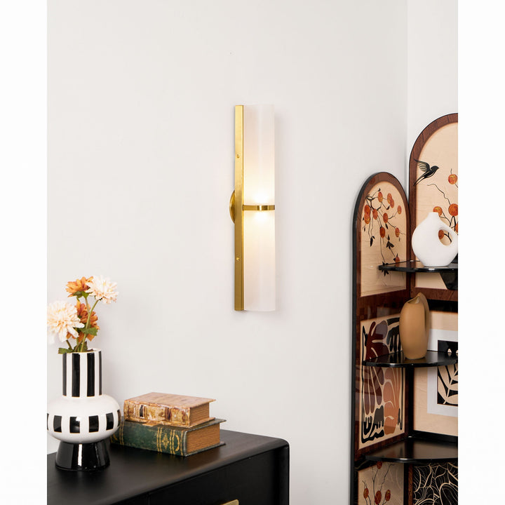 Modern vertical LED wall lamp, dimmable, for hallway and bedroom.