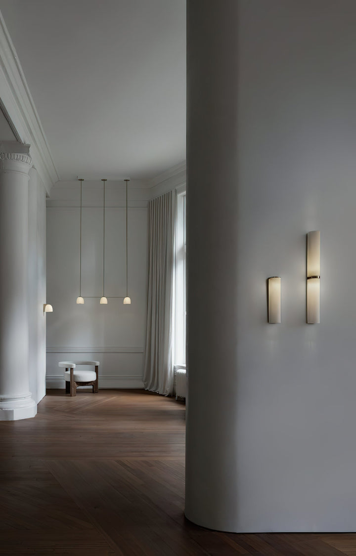 Vertical LED wall light, dimmable options, for modern interior design.