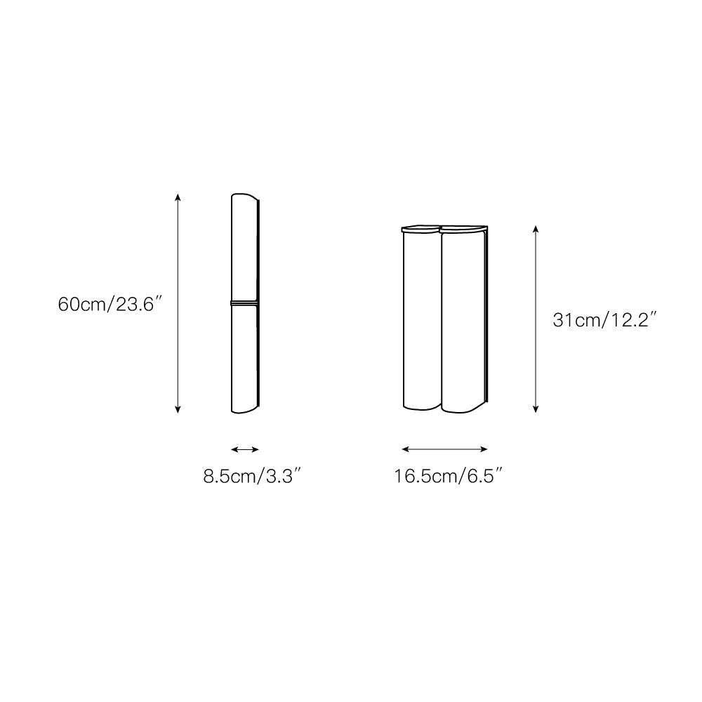 Integrated LED wall light, vertical design, dimmable for ambient lighting.