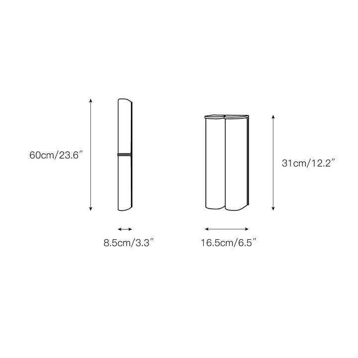 Integrated LED wall light, vertical design, dimmable for ambient lighting.
