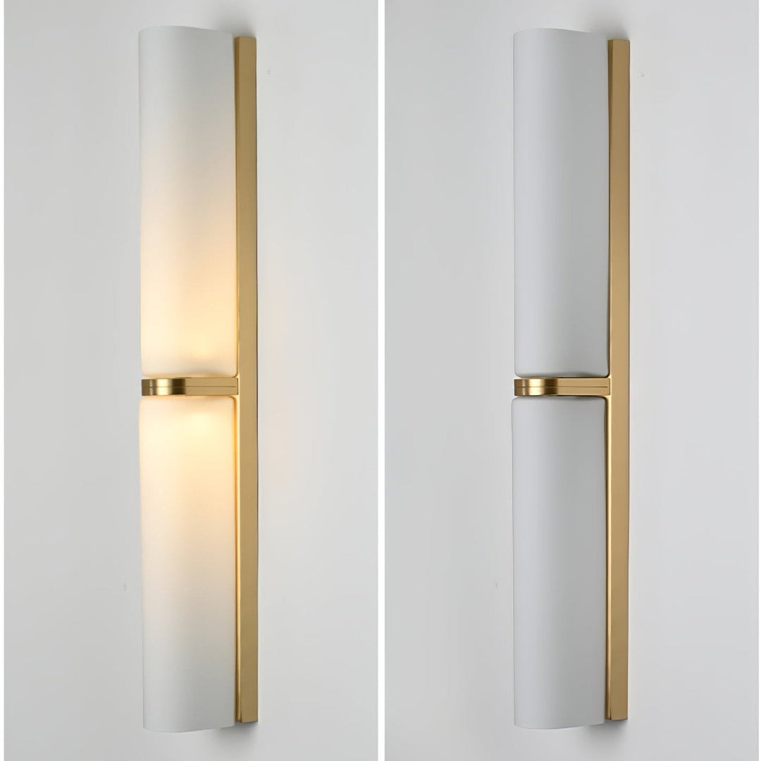 Accent vertical LED wall lamp, dimmable, enhancing modern decor.