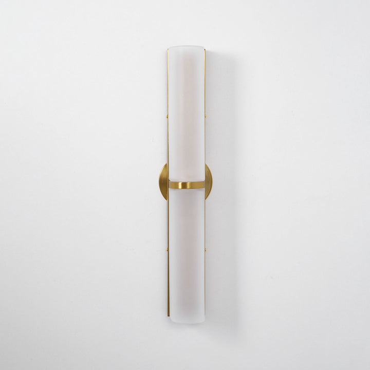 Contemporary vertical LED wall sconce, dimmable, for bright or soft light.