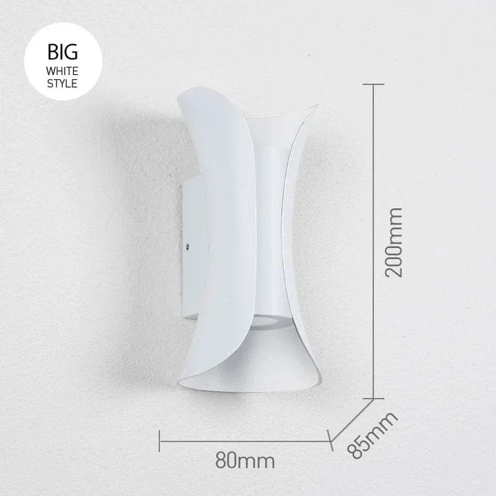 Sleek black LED wall sconce, energy-efficient warm white lighting for patios & gardens.
