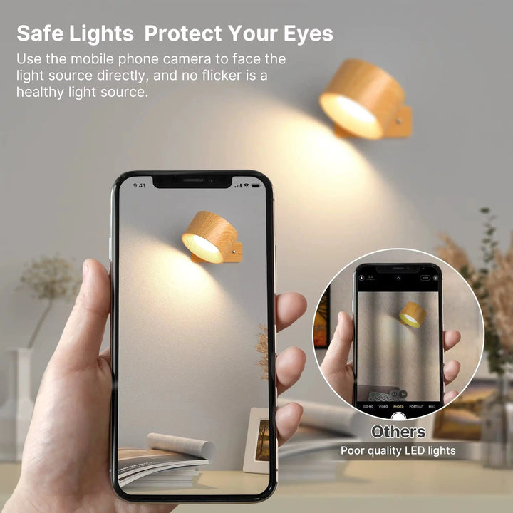 Cordless adjustable wall lamp, touch control, excellent for reading or ambient lighting.