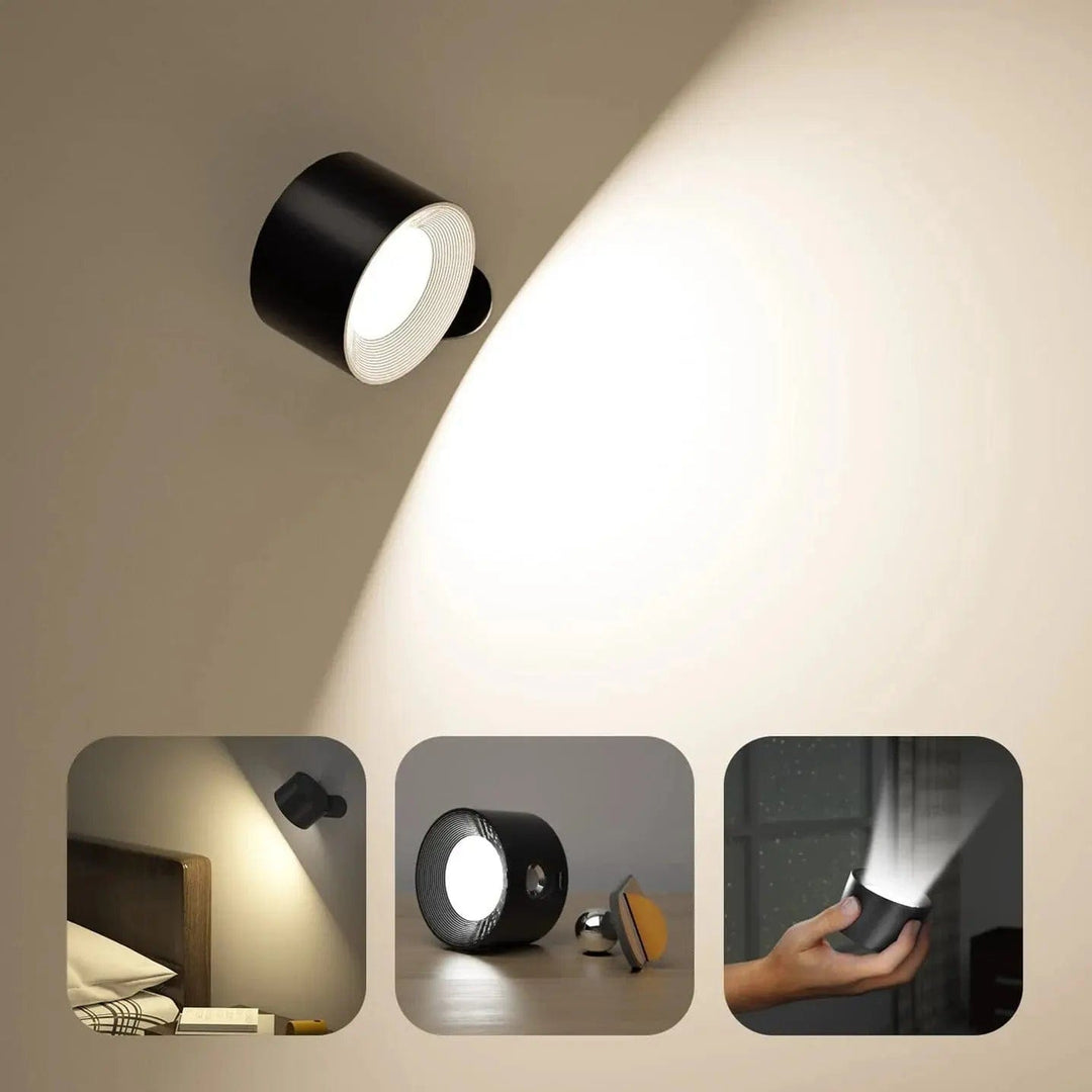 Flexible LED wall light, rechargeable, wireless, with remote control for easy adjustment.