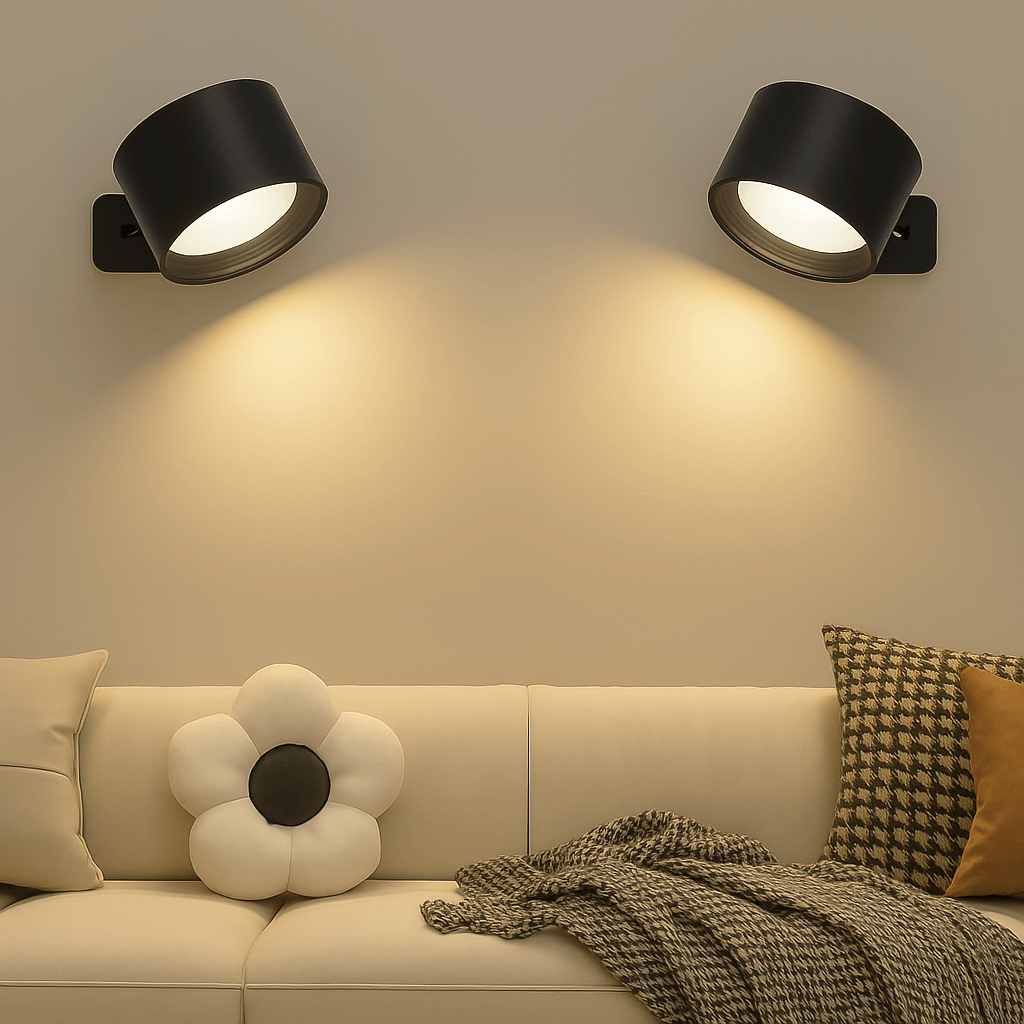 Modern magnetic wall sconce, cordless & adjustable, for elegant home interior lighting.
