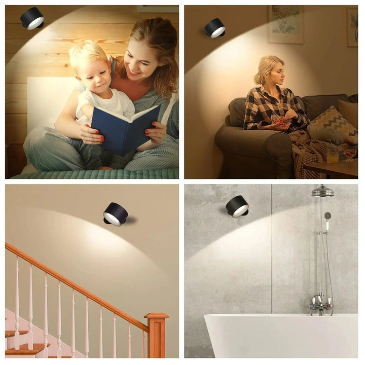 Modern adjustable wall lamp, wireless, magnetic, with remote & touch for convenience.