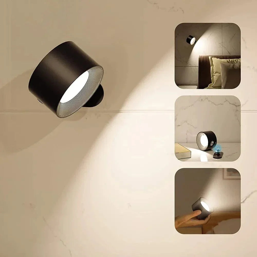Versatile magnetic wall light, cordless and dimmable, offering modern interior lighting.