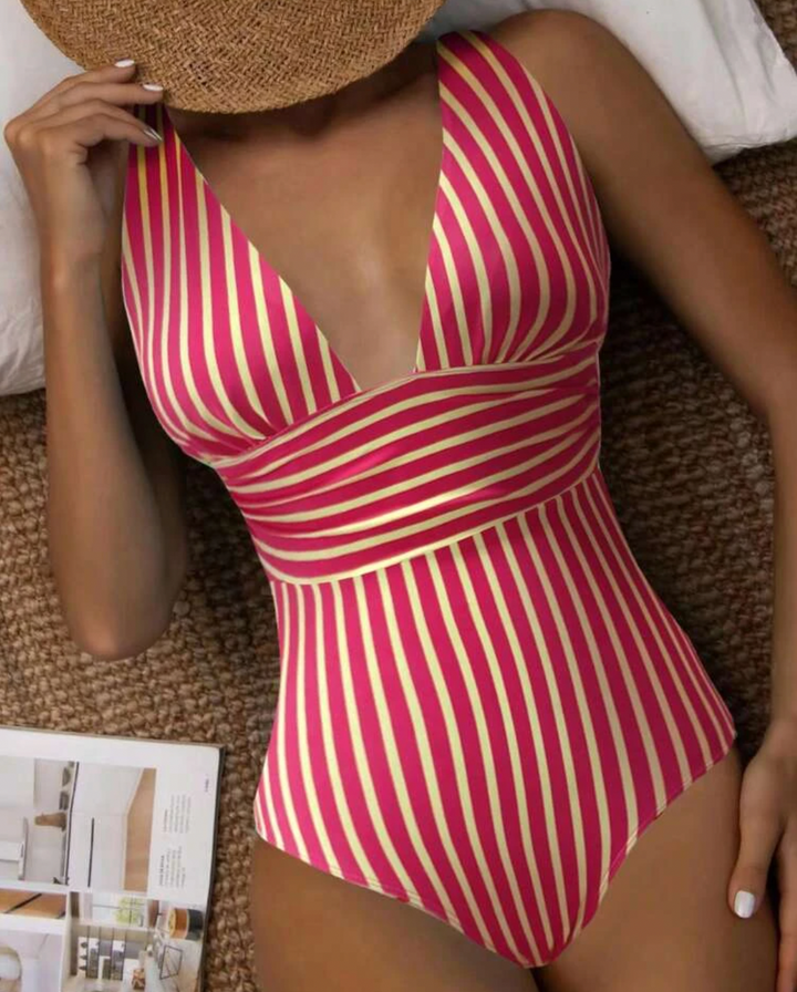 Versatile women's one-piece swimsuit, ideal for beach, poolside, or resort wear. Modern, colorful, comfy.