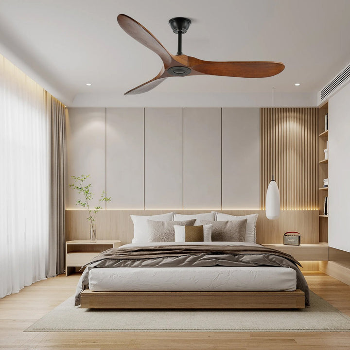 Natural wood modern ceiling fan, quiet, with remote control, a premium indoor fan.