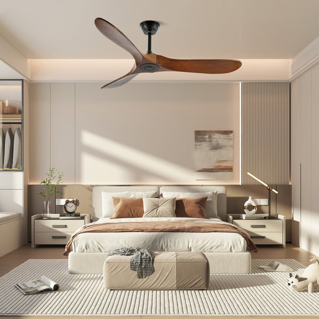 Stylish wooden ceiling fan with remote control, a modern update for any indoor space.