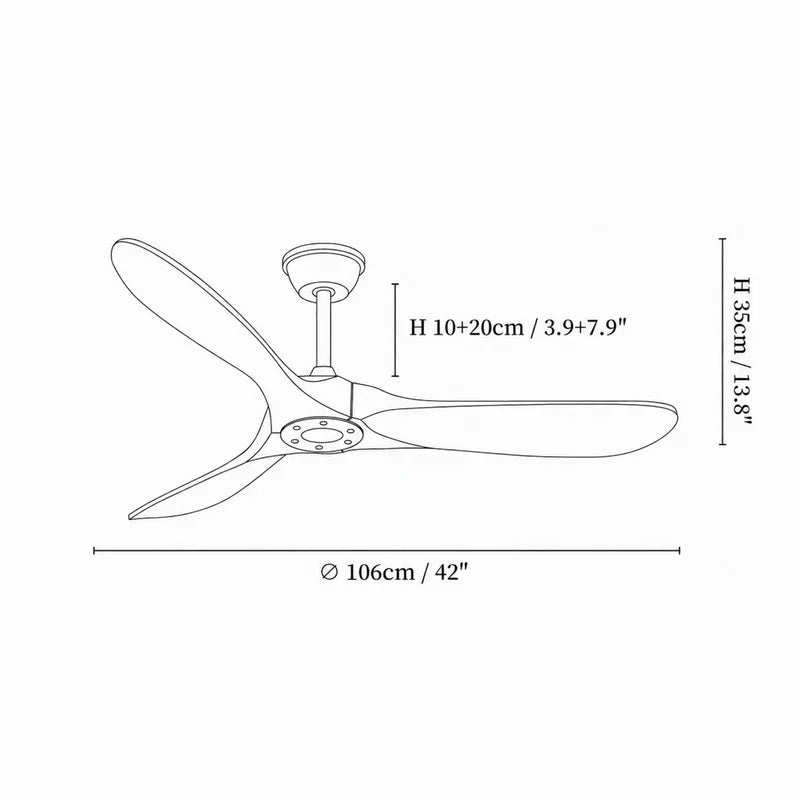 Stylish indoor wooden fan, modern design, includes remote control for easy adjustments.
