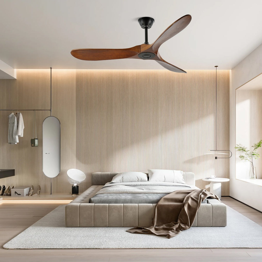 Modern home decor: Wooden ceiling fan with remote control, adjustable and quiet.