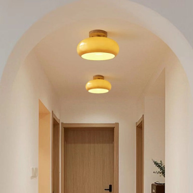 Elegant low profile wooden flush mount ceiling light, perfect modern home lighting for a cozy and inviting ambiance.