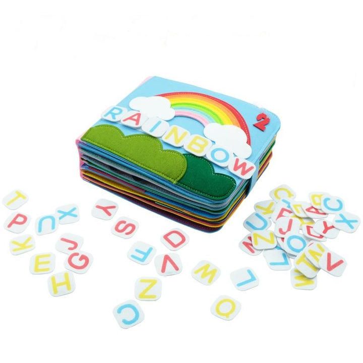Toddler busy book featuring Montessori activities, perfect for travel and educational play.