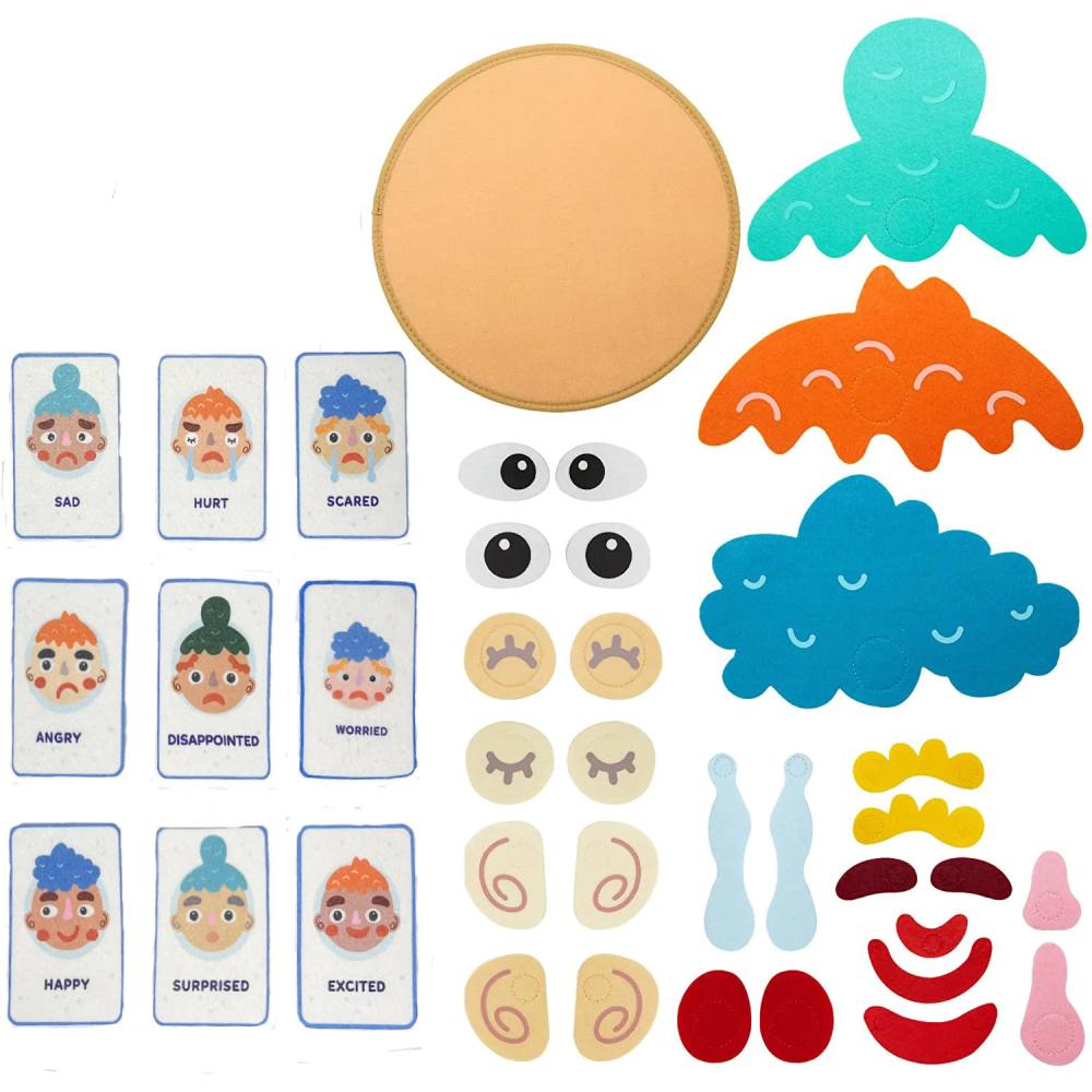 Montessori wooden face puzzle toy for kids, developing emotional intelligence and fine motor skills.