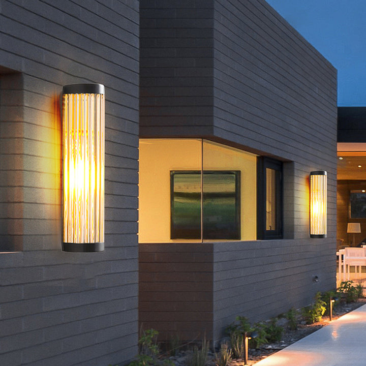 Architectural Moorey modern outdoor wall lamp. Stylish LED exterior lighting for garden, patio, balcony & facade.