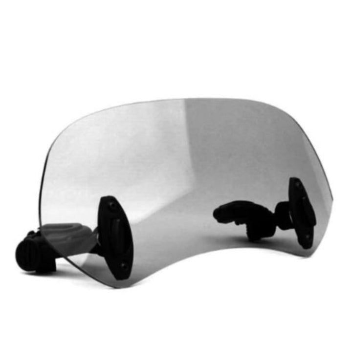 Adjustable motorcycle windshield extension, universal fit for improved aerodynamics and rider comfort.
