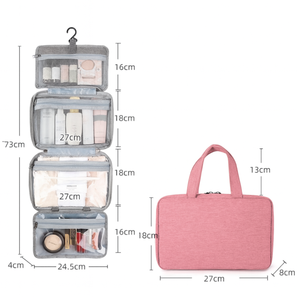Compact and organized travel wash bag for toiletries and makeup essentials
