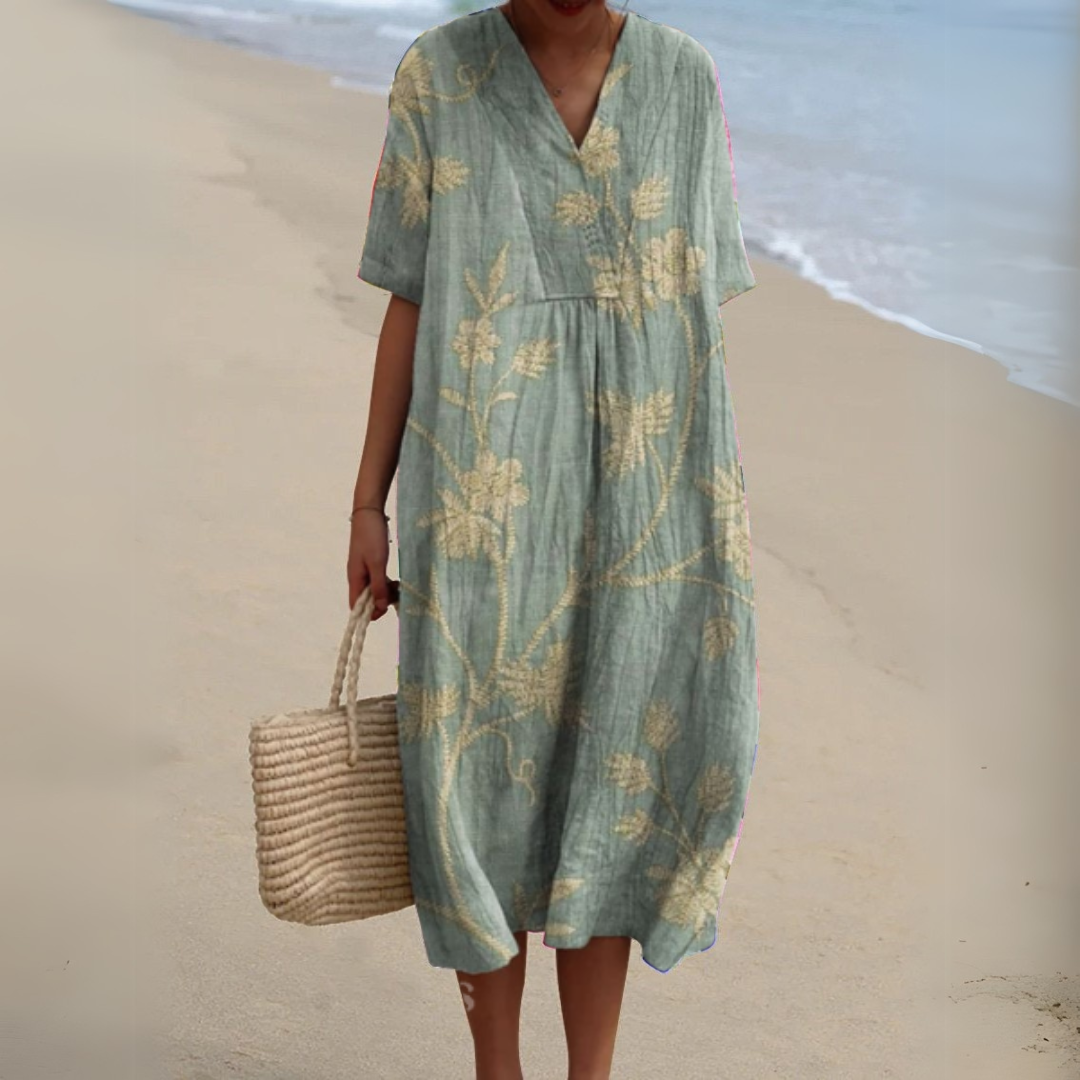 Vibrant multicolour floral print V-neck maxi dress for women, summer resort style.