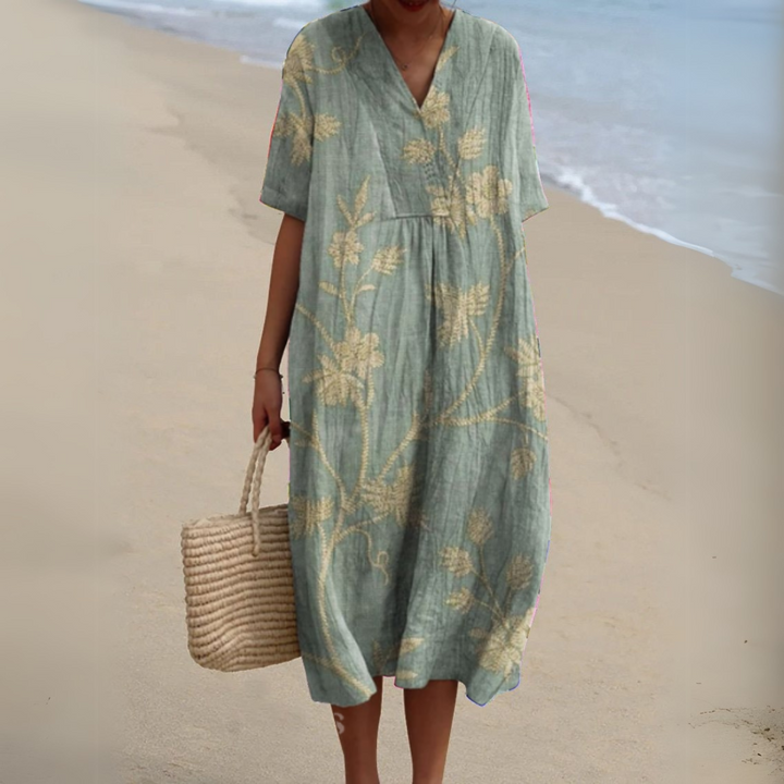 Vibrant multicolour floral print V-neck maxi dress for women, summer resort style.