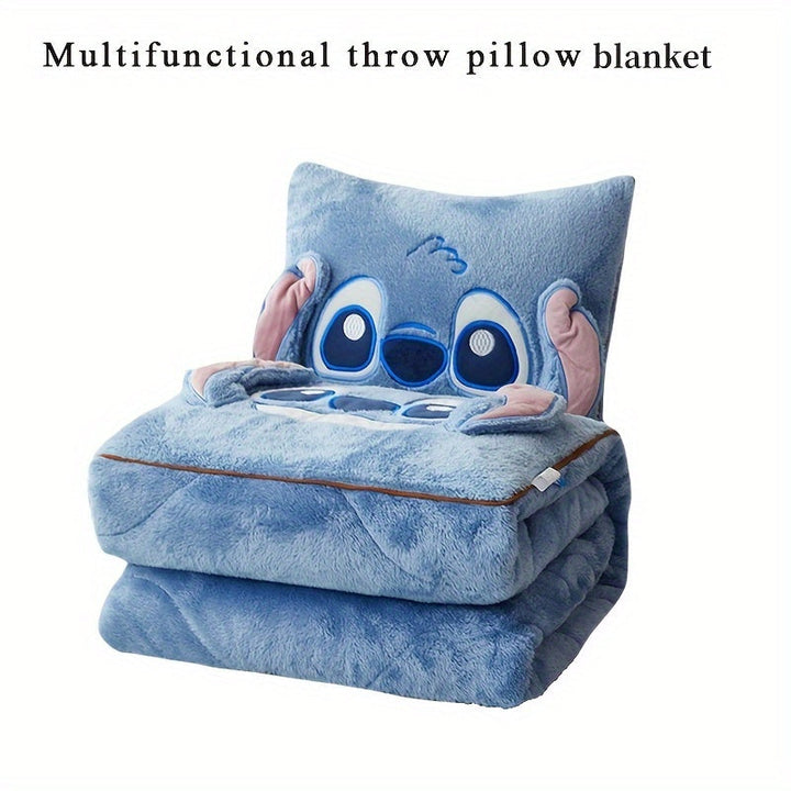 Adorable blue Stitch alien plush cushion that unfolds into a soft, cozy throw blanket for ultimate comfort.