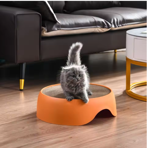 Multifunctional cat bed with integrated scratching post & cozy cushion for feline comfort.