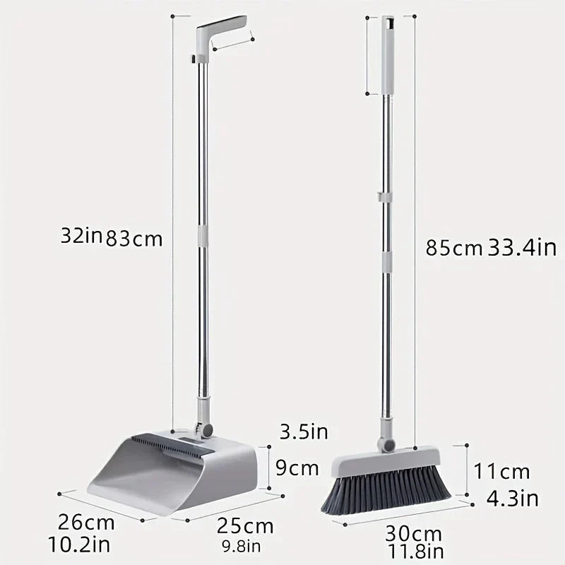 Ergonomic broom & dustpan cleaning set, designed for comfortable and efficient home floor care.
