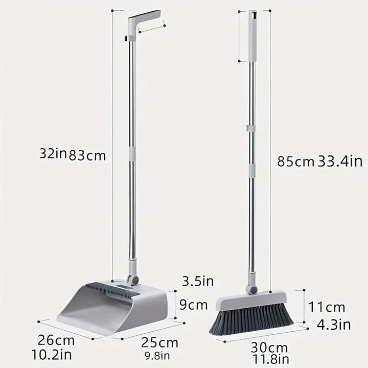 Ergonomic broom & dustpan cleaning set, designed for comfortable and efficient home floor care.