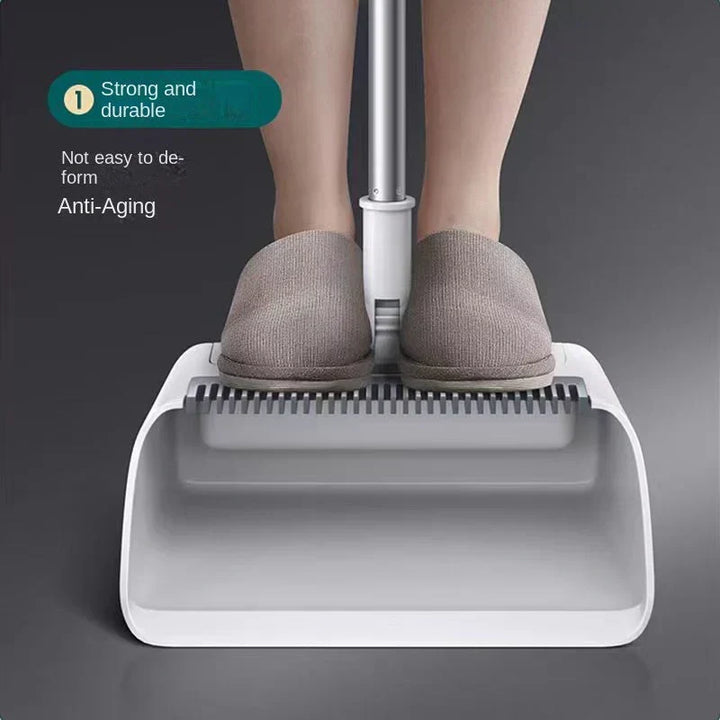 Easy-to-use broom & dustpan set with self-cleaning feature, perfect for quick home floor cleaning.