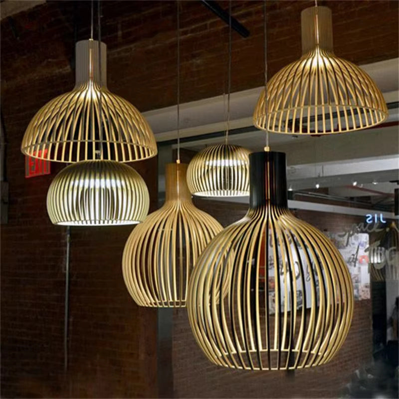Close-up of the natural wood grain on the Natura Orb pendant lamp.