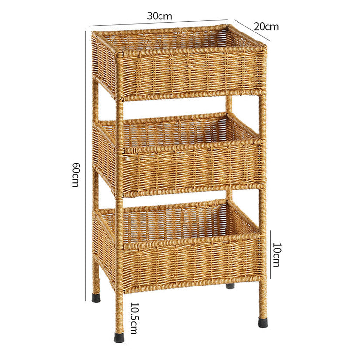 Handcrafted light brown woven storage rack, a practical multi-tier organizer for tidying up your home space.