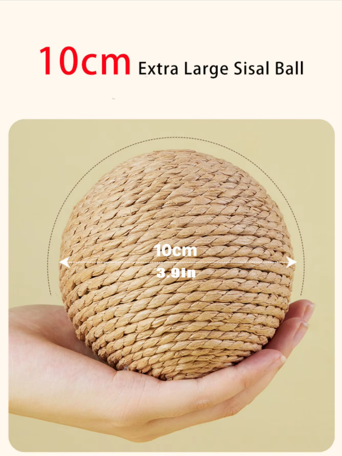 Natural sisal scratching ball for cats, durable pet play toy, ideal for claw care & active cats.
