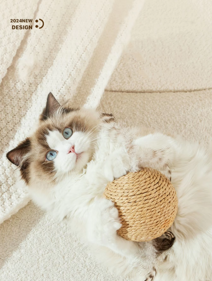 Sisal scratching ball for cats, a natural, durable pet toy promoting healthy claws, play, and enrichment.