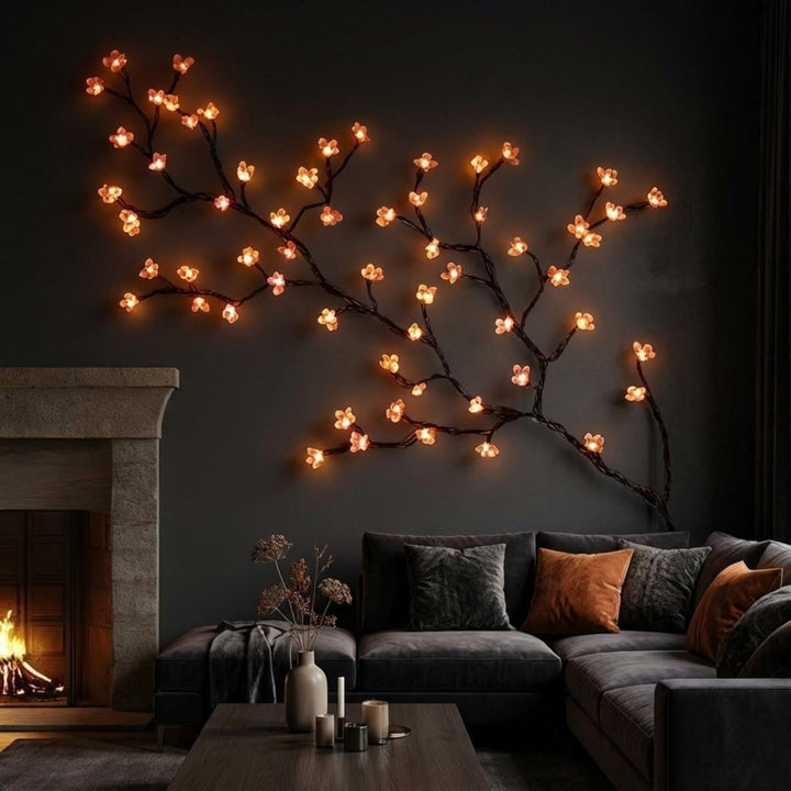 Ambient LED branch decor: a contemporary wall art piece offering beautiful, illuminated aesthetics.