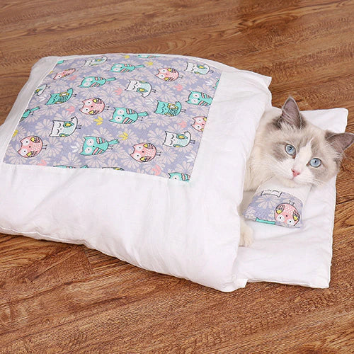 Purple ComfyCave washable pet bed, providing ultimate comfort for small dogs and cats.
