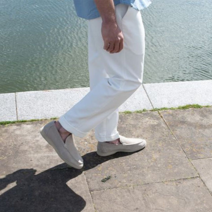 Men's comfort-focused navy loafers, slip-on style with round toe for versatile fashion.