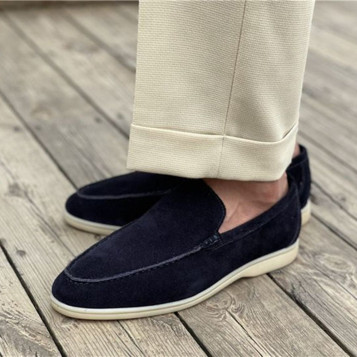 Khaki men's casual loafers, effortless slip-on design for versatile everyday wear.