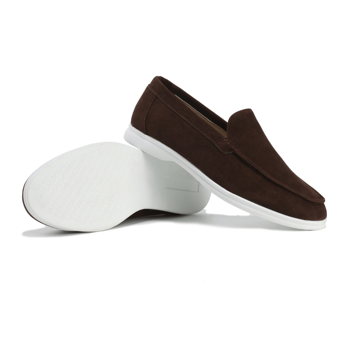 Casual khaki men's comfort loafers, featuring easy slip-on access and durable design.
