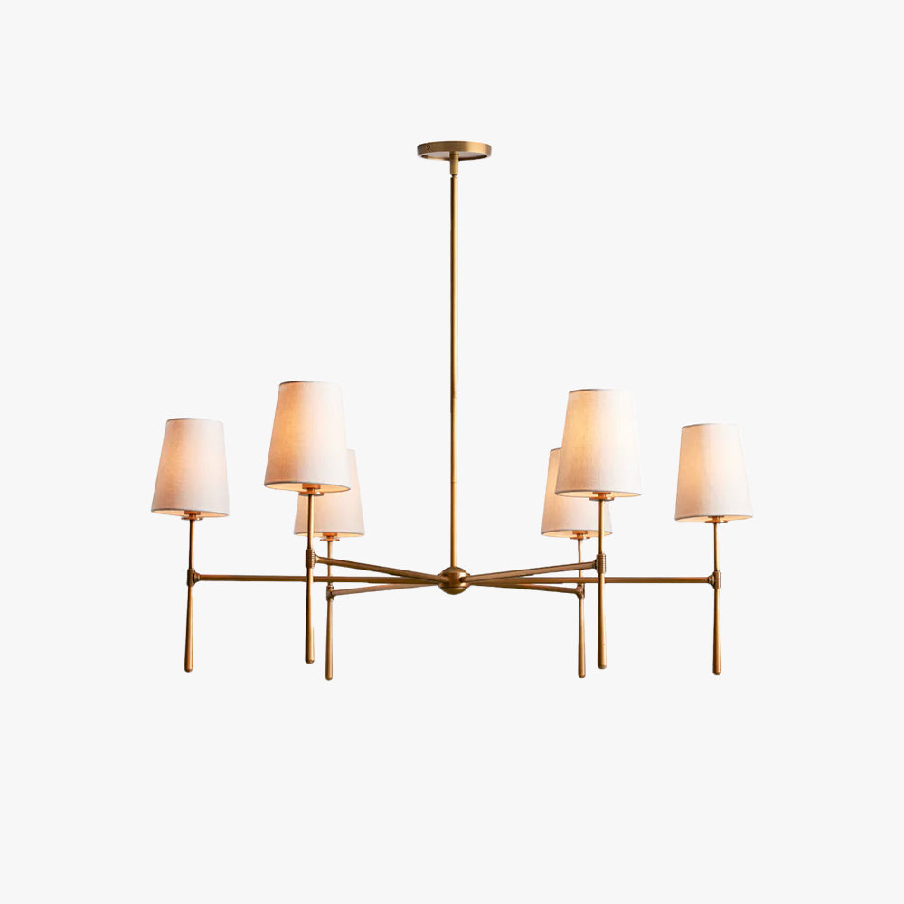 Nevell Mid Century Chandelier; modern brass lighting for dining room, living room, or bedroom.