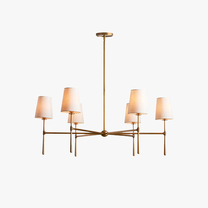 Nevell Mid Century Chandelier; modern brass lighting for dining room, living room, or bedroom.
