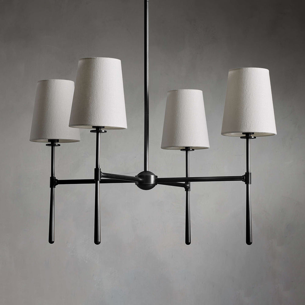 Sophisticated Nevell brass chandelier; mid-century modern touch for any room.